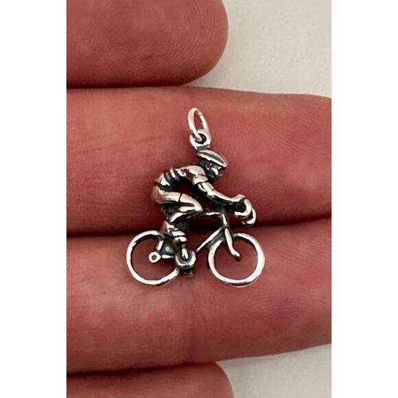 Sterling Silver Oxidized Cyclist Charm - Picture 1 of 4